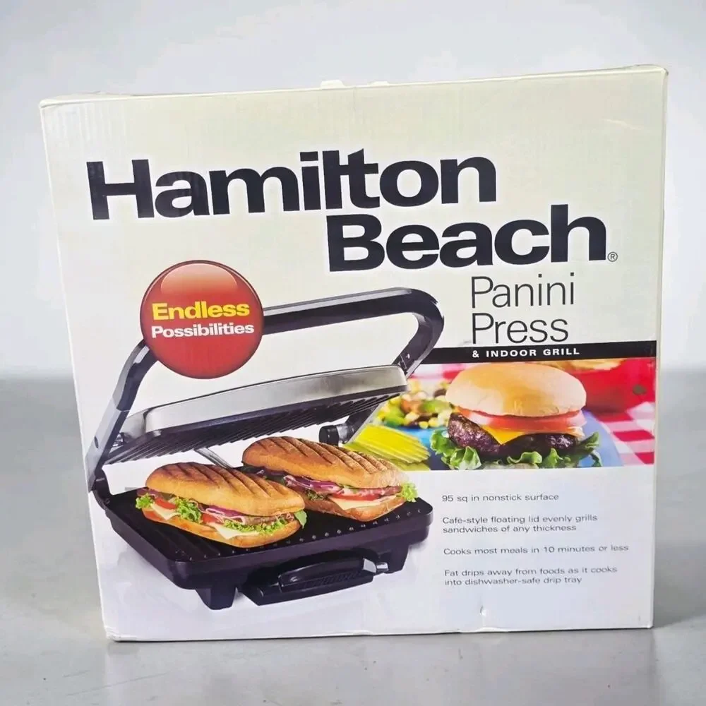 Hamilton Beach Panini Press Indoor Grill Stainless Steel Sandwich Maker New